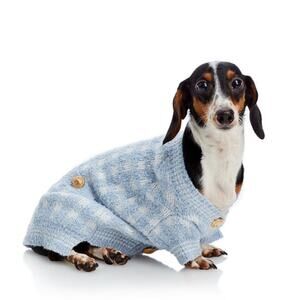 Aqua Pet Plaid Cardigan Dog Coat Sweater Gold Button Cozy Preppy Knit Fancy XS